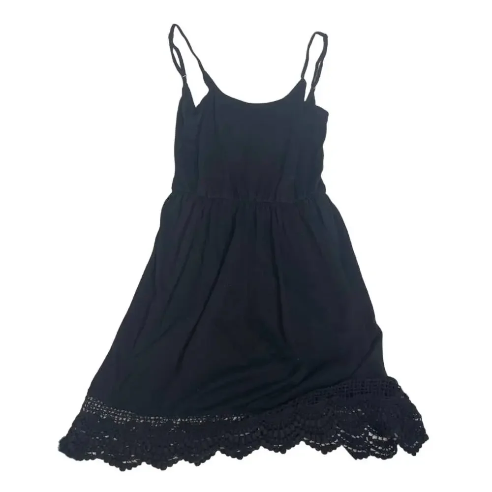 ONeill Womens Black Crochet Lace Hem Mini Sun Dress XS Adjustable Straps‎ Boho
